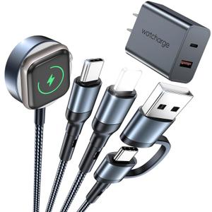 Travel Essentials 3 in 2 for Apple Watch Charger USB C/A PD20W Charger Block Fast Multi Charging Cable Compatible with iWatch Series 10/9/8/7/6/SE2/5/4/3/2 & Galaxy S23-4FT