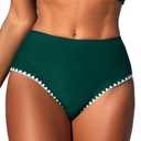 ZAFUL High Waisted Bikini Bottoms for Women - Tummy Control Swimsuit Bottom High Cut Bathing Suit Swim Bottom (Green L) (L)