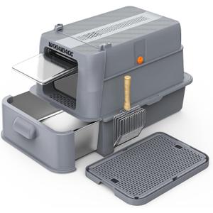 Wooaidagg Enclosed Stainless Steel Cat Litter Box with Odor Control, Modular Design with Drawer and Flip Door, Easy to Clean and Wash,Non-Stick Interior,Extra Large Size Fits All Cats(Dark Grey)
