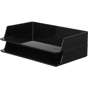 Paper Organizer for Desk Stackable Plastic Paper Tray Office Organization and Storage 9.37 x 5.91 x 1.57 Inch Stacking File Rectangular Letter Tray for Office Desktop(Black,2 Pcs)
