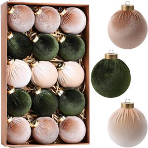 21Pcs Velvet Christmas Ball Ornaments 3.15" Shatterproof Christmas Tree Decorations Set with Paper Ornaments Hanging Xmas Decorations for Office Holiday Home Decor(Dark Green, Champagne, Kaki)
