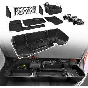 VaultsOnWheels Under Seat Storage Box Fit for 2019-2026 Chevy Silverado 1500/2500/3500HD (Not for Rear Kicker Subwoofer), Console Organizer Truck Tool Box Detachable Underseat Organizer w/TPE Mats