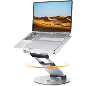 Nulaxy Telescopic 360 Rotating Laptop Stand for Desk Adjustable Height Swivel Pull Out Design Ergonomic Laptop Riser Fits All 10-17" Laptops Computer MacBook, Silver