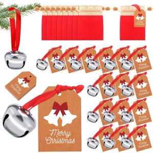 Quelay 50 Sets Christmas Believe Bells Ornaments Polar Sleigh Bell Decorations Silver Christmas Bells Bulk Xmas Party Gifts Favors Tags Silver Sleigh Jingle Bell for Xmas Tree Decor(50 Sets)