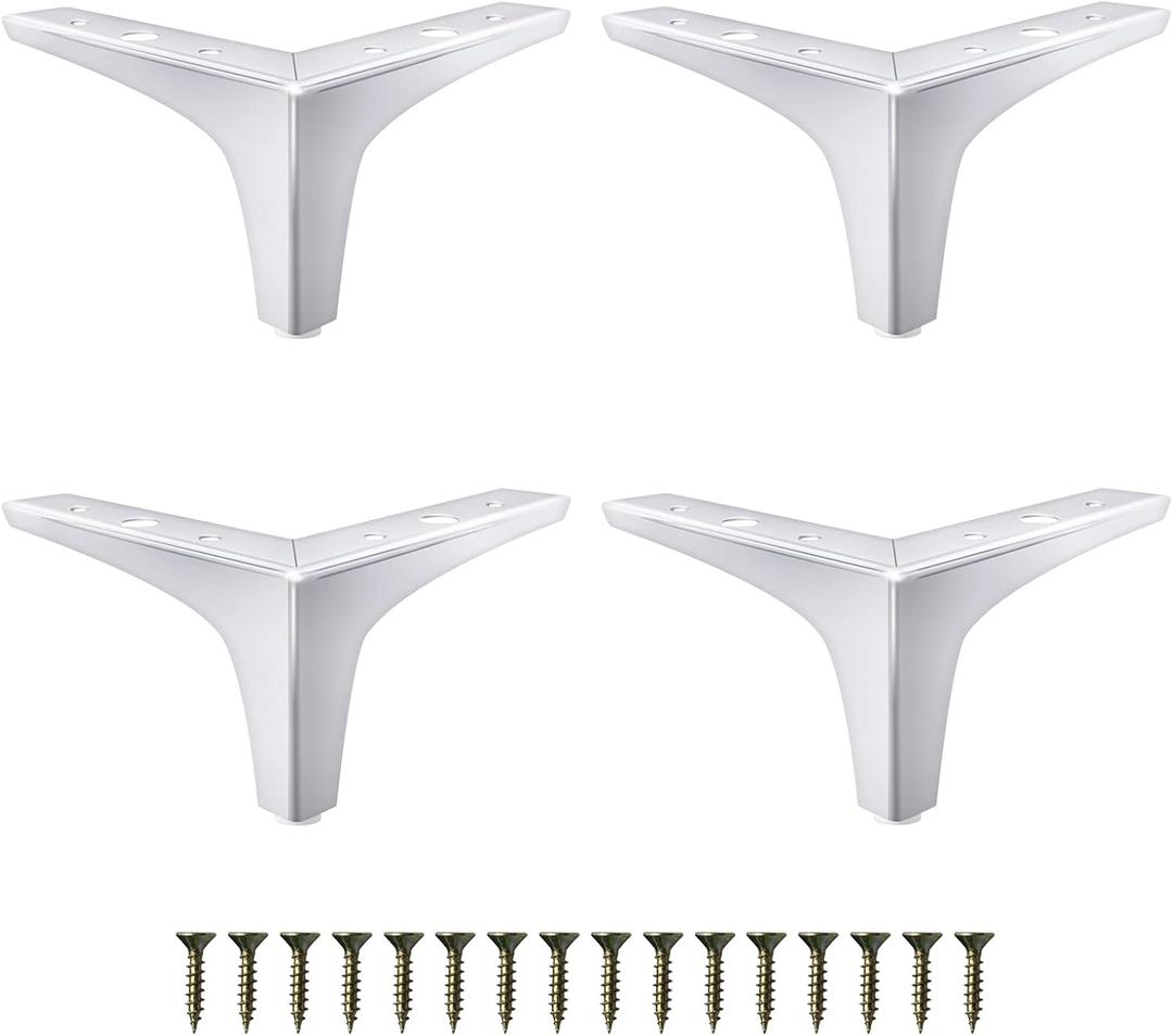 GOSCHE 4 Inches Metal Furniture Legs, Chrome Polished Silver Sofa Legs Set of 4, Modern Style Replacement Triangle Legs for Dresser Chair Bed Cabinet Cupboard DIY Replacement Couch Feet
