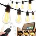 addlon 54FT Solar String Lights Outdoor Waterproof with USB Charging & Remote Control - Dimmable Solar Power Patio Lights with 26 LED Bulbs for Porch, Garden, Yard, Market, Bistro - Lasts 20+ Hrs (48+6FT(24 Sockets))