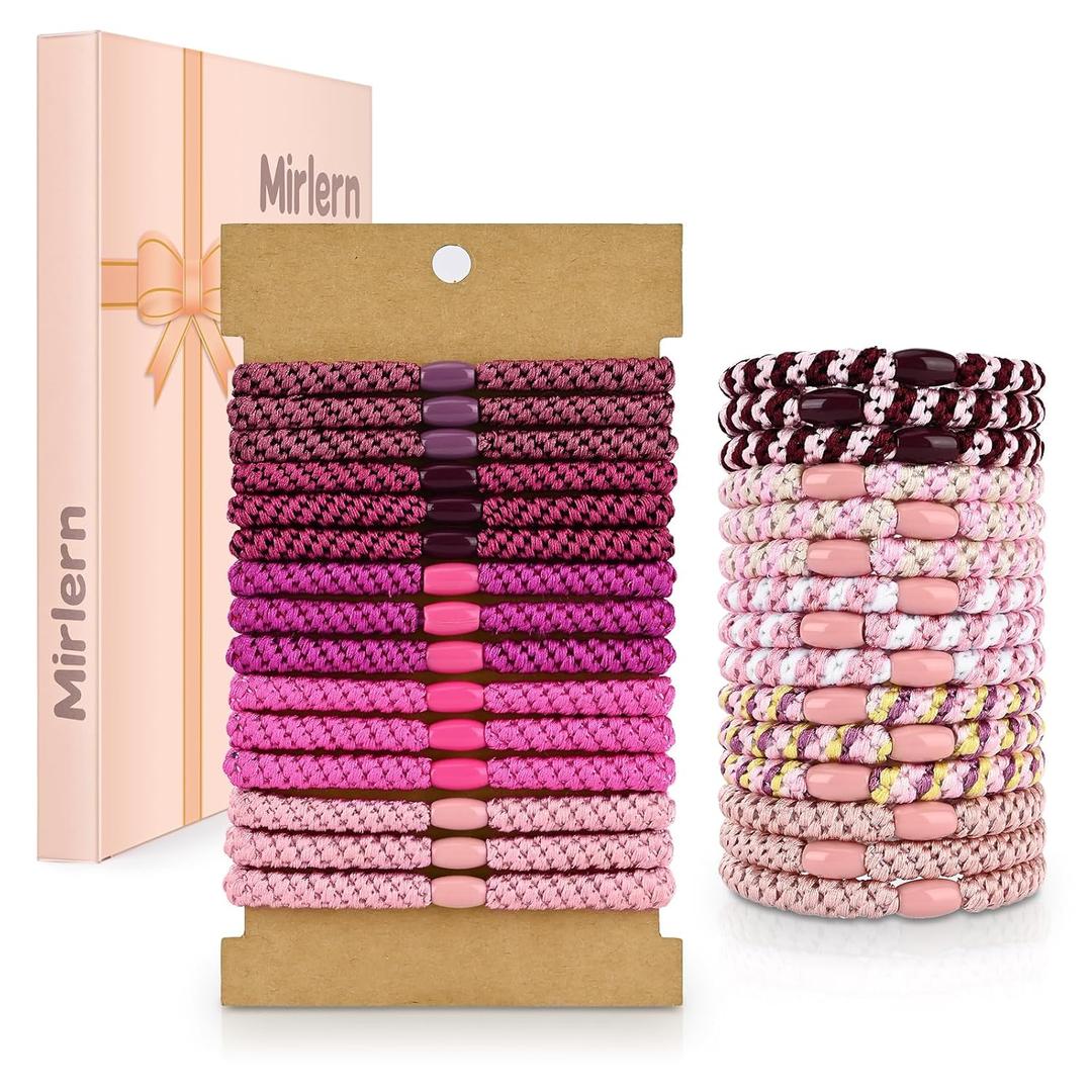 30 Pcs Hair Ties No Damage for Women Girls, High Elastic Braided Hair Ties for Thick Hair, Soft Ponytail Holders, No Crease Hair Bands for Curly Thin Hair Scrunchies (Pink Colors)