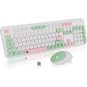 Wireless Keyboard and Mouse Combo with Switch Button- 2.4GHz Cordless Typewriter Keyboard | Auto-Sleep | USB Receiver for Windows PC/Laptop - White Colorful