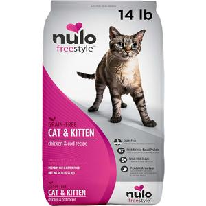 Nulo Freestyle High Protein Cat & Kitten Food, Chicken & Cod Recipe - Natural Grain-Free Dry Cat Food with Omega Fatty Acids & Probiotics, 14 lb Bag