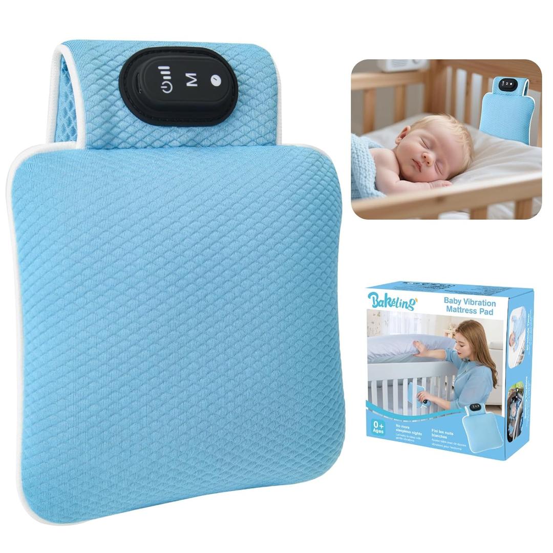 Baby Vibrating Sleep Soother, Baby Sleep Aid, Newborn Soothers for Help Sleeping, 3 Adjustable Vibration Modes, 90 Min Timer, Newborn Vibrations Mattress Pad for Home & Travel, Use for Crib & Stroller (Small, Blue)
