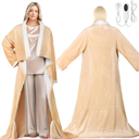 Richtry Electric Blanket Wearable with Foot Pockets & Sleeves, Electric Heated Snuggle Blanket, Flannel & Sherpa Heating Throw with 10 Heat Settings, 112 Hours Auto ShutOff, 50"×70", Beige