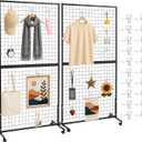 2-Pack 3' x 6' Gridwall Panel Display Stand with Wheels, Heavy Duty Freestanding Wire Grid Wall Display Rack, T-Base Floor Stand with 20 Hooks for Retail Stores, Craft Shows & Vendor Events（Black）