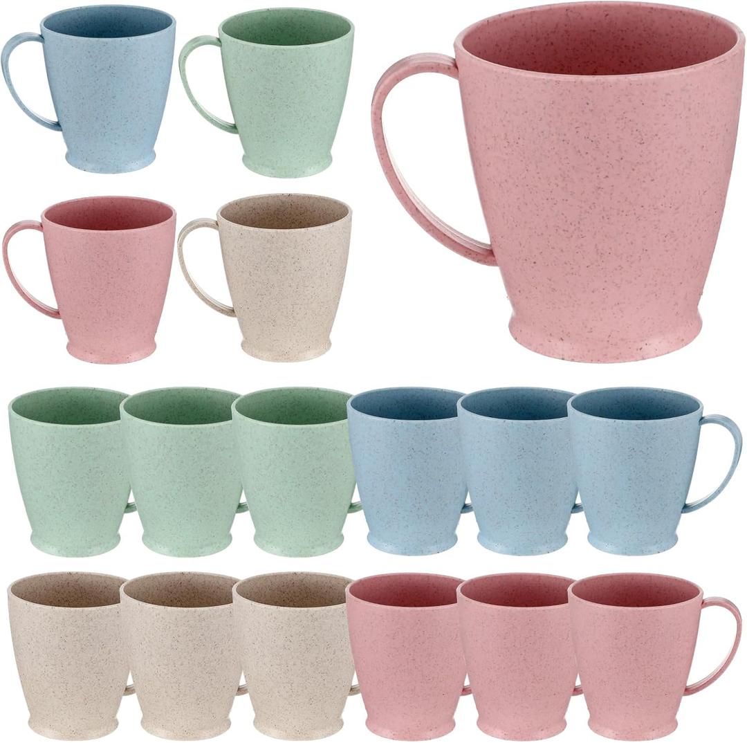Meyeyaia 16pcs Wheat Straw Cups, 10 Oz Wheat Straw Plastic Coffee Mug with HandlesReusable Coffee Cups Lightweight Microwavable Dishwasher Safe Unbreakable for Tea Milk Water Juice