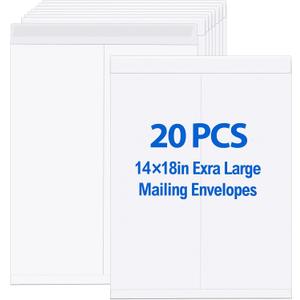 Motipuns 20 Pcs 14" x 18" Extra Large Mailing Envelopes 32lb with Gummed Flaps, Catalog Jumbo Craft Envelopes for Mailing, Storage and Organizing Documents Office Supplies(White)