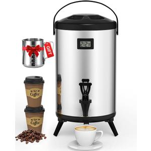 Insulated Beverage Dispenser 2 Gallon, Hot Drink Dispenser with 304 Stainless Steel Interior, Hot Water Dispenser for Parties, Hot Water Urn with Stand for Coffee Chocolate Tea, Silver, Non-electric