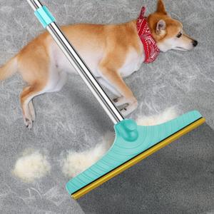 Carpet Rake for Pet Hair Removal, Reusable Cat Dog Hair Remover with 45 Long Handle Advanced Lint Remover Scraper for Carpets, Rugs, Mats, Couch (Twin XL, Blue)