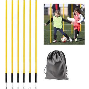 6 Pcs 5FT Agility Training Poles for Soccer,Basketball,Football,Dog,Horse Training-Adjustable Speed and Agility Training Equipment Sports Training Sticks with Ground Spring Nails and Storage Bag