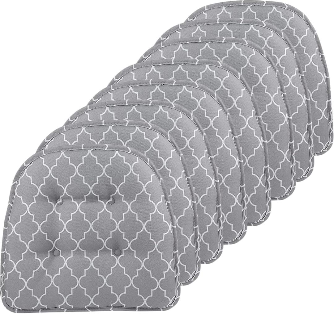 Klear Vu Omega Non-Slip Chair Cushions, Assembled in USA, U-Shaped Skid-Proof Seat Pads for Dining Room, Kitchen, Office, 15"x16", 8 Pack, Geo Gray