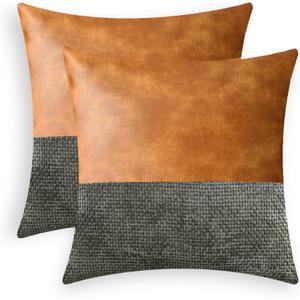 CaliTime Throw Pillow Covers Pack of 2 Soft Faux Leather Solid Dyed Cross Chenille Cushion Cases for Couch Sofa Home Decoration 18 X 18 Inches Black