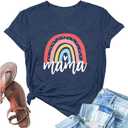 Mama Shirt Women Rainbow Mom Graphic Tshirts Short Sleeve Shirts Casual Bleached Tie Dye Tee Tops (Blue, S)