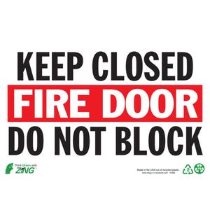 Zing Green Products 1083A Recycled Aluminum "Keep Closed Fire Door Do Not Block" Safety Sign, 10" Length, 7" Width
