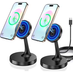 2 Pack Magnetic Wireless Charger iPhone, 15W Fast Mag-Safe Charger Stand for iPhone 17/17 Air/17 Pro/17 Pro Max 16/15/14/13/12 Series Magnet Wireless Charging Station/Pad for AirPods- Gifts Ideas