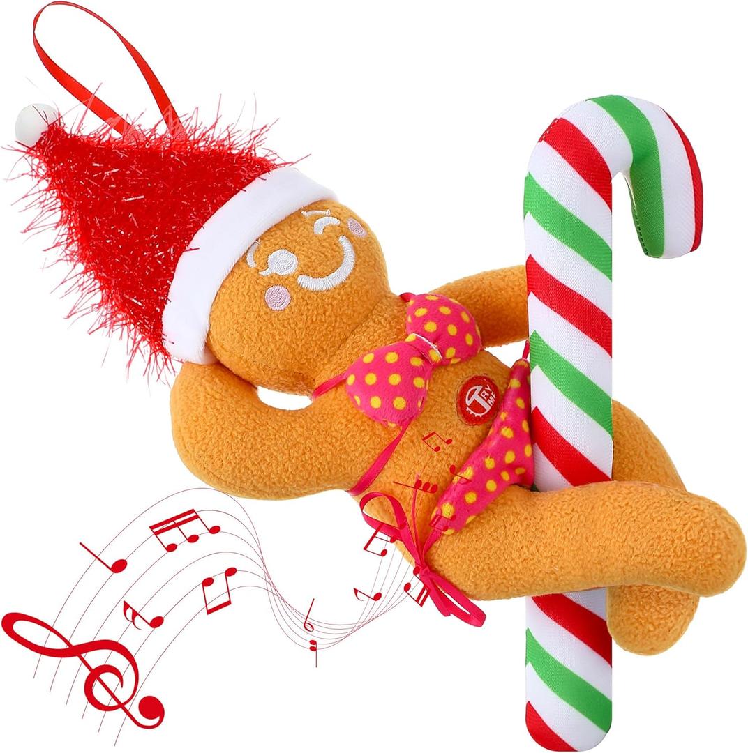 Singing Christmas Ornaments, Singing Gingerbread Man Hanging Ornaments for Xmas, White Elephant Gift for Christmas Party Gift Exchange 10 inch