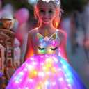 SHINYOU Girls Unicorn Costume, Rainbow Unicorn Dress, LED Light Up Unicorn Tutu with Wing for Halloween Birthday Gift (7-8Y)
