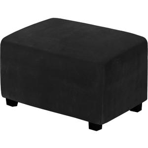 H.VERSAILTEX Real Velvet Plush 1 Piece Form Fit Stretch Rectangle Folding Storage Covers Ottoman Slipcovers Removable Footstool Protect Footrest Covers Elastic Bottom, Machine Washable(X-Large, Black)