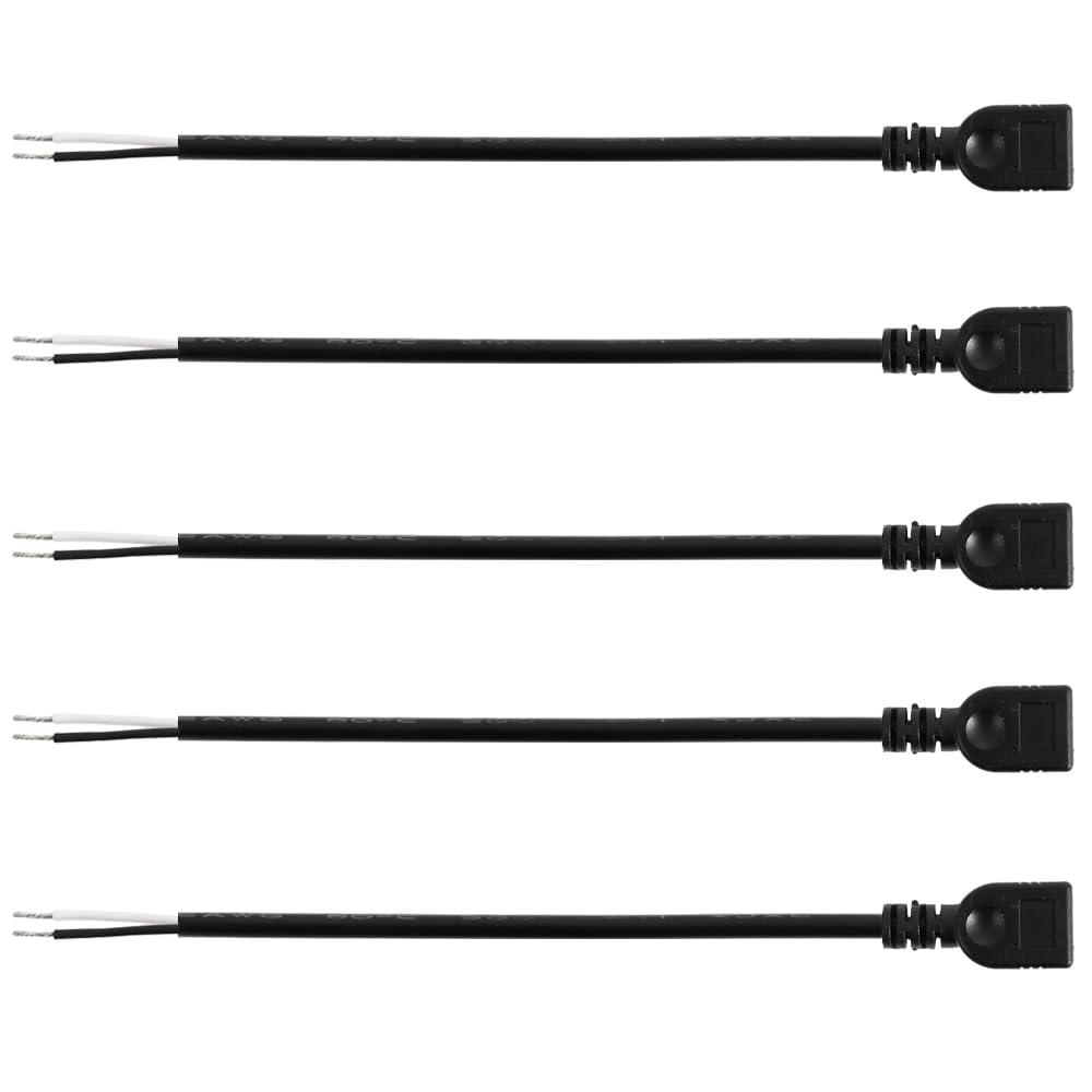 5Pcs 1Ft 30CM 22AWG USB 2.0 Female 2Pin Pigtail Cable, 5V USB Type A 2Core Bare Wire Open End Extension Cable for DIY Repair (1FT USB 2.0 Female)