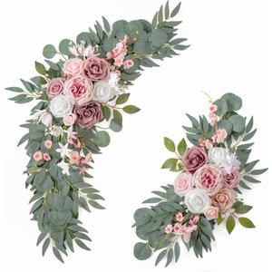 Wedding Arch Flowers (Pack of 2), Artificial Dusty Rose Flowers for Wedding Welcome Signs Decorations and Arch Flower for Wedding Ceremony Reception (Dusty Rose & Blush)