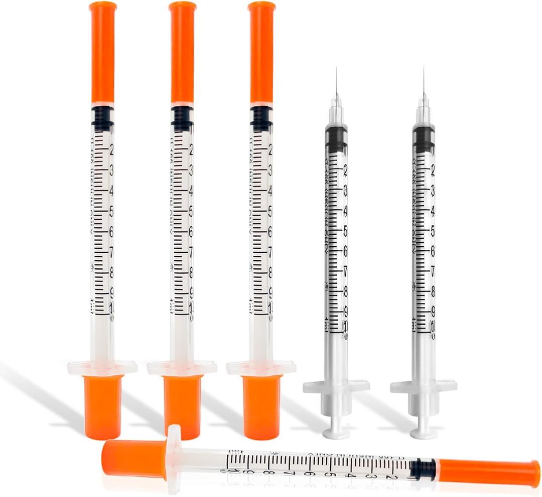 Syringes with Needle, 1ml 30G 5/16 Inch 8mm Disposable Syringe, U-100 Lab Tools, Individual Wrapped, Pack of 30