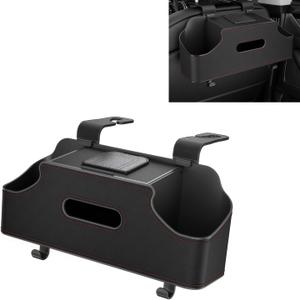 Car Organizer, Car Back Seat Organizer with 2 Drink Cup Holder, Leather Car Storage Box with Tissue Pouch, Multi-functional Behind Seat Storage Case, Universal for Most Vehicles (Black) (1 PC)
