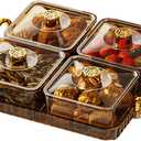 Divided Serving Tray with Lid and Handle, 4/6 Compartment Snackle Box Divided Snack Platter, Snack Serving Tray Organizer Food Storage Box for Dried Fruits Candy Nuts Snacks, Snack Container P-arty (Gold)