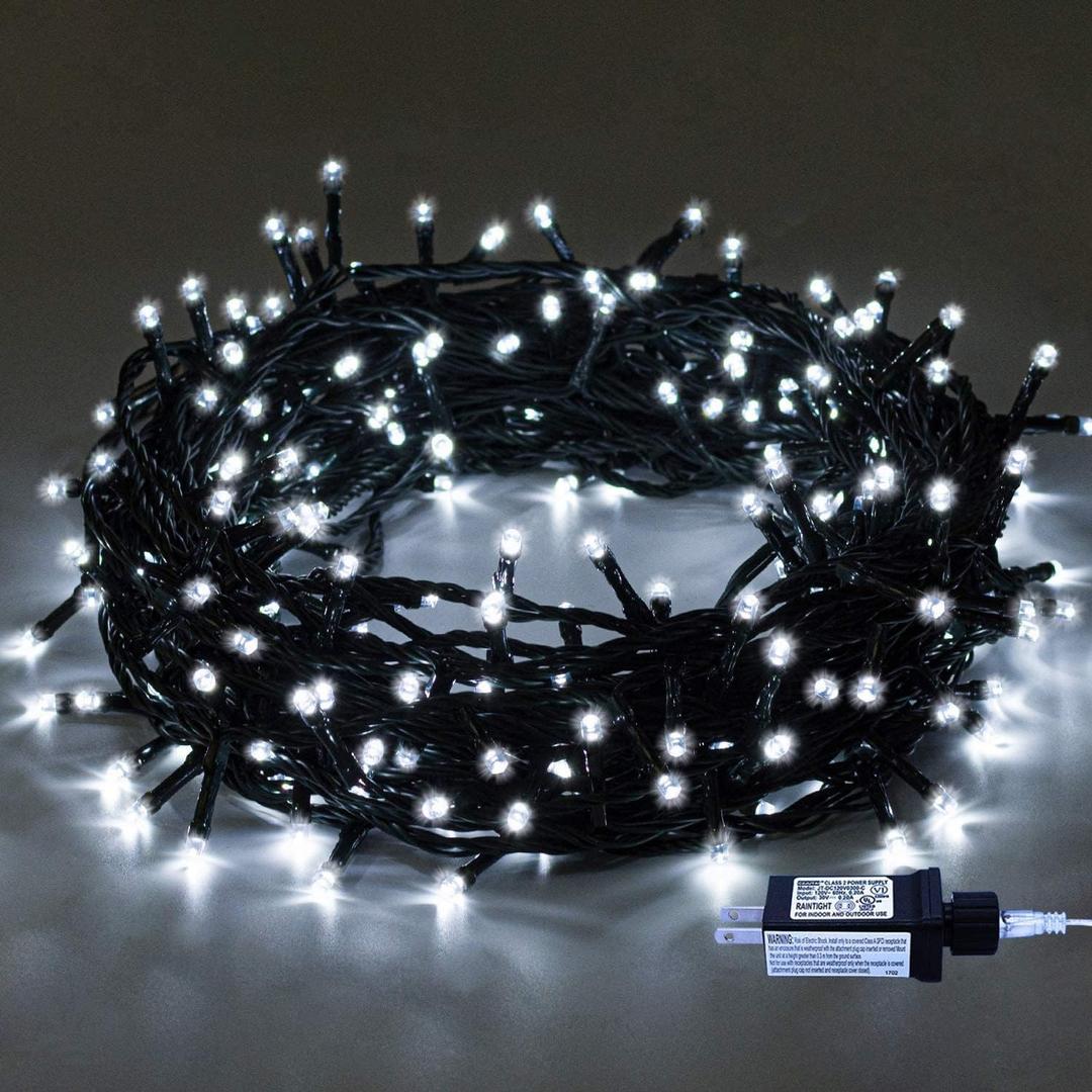 Indoor Christmas String Lights - 220 LEDs 82ft/25m 8 Modes End-to-End Plug in Outdoor Waterproof Decorative Fairy Twinkle Halloween Light for New Year/Tree/Wedding/Thanksgiving Day/Patio - Cool White