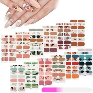 168 Pcs 12 Sheets Full Wraps Nail Polish Stickers Flower Print Self-Adhesive Nail Art Decal Strips Manicure Kits Colorful Flower Full Cover Decal Strips(Simple Style)