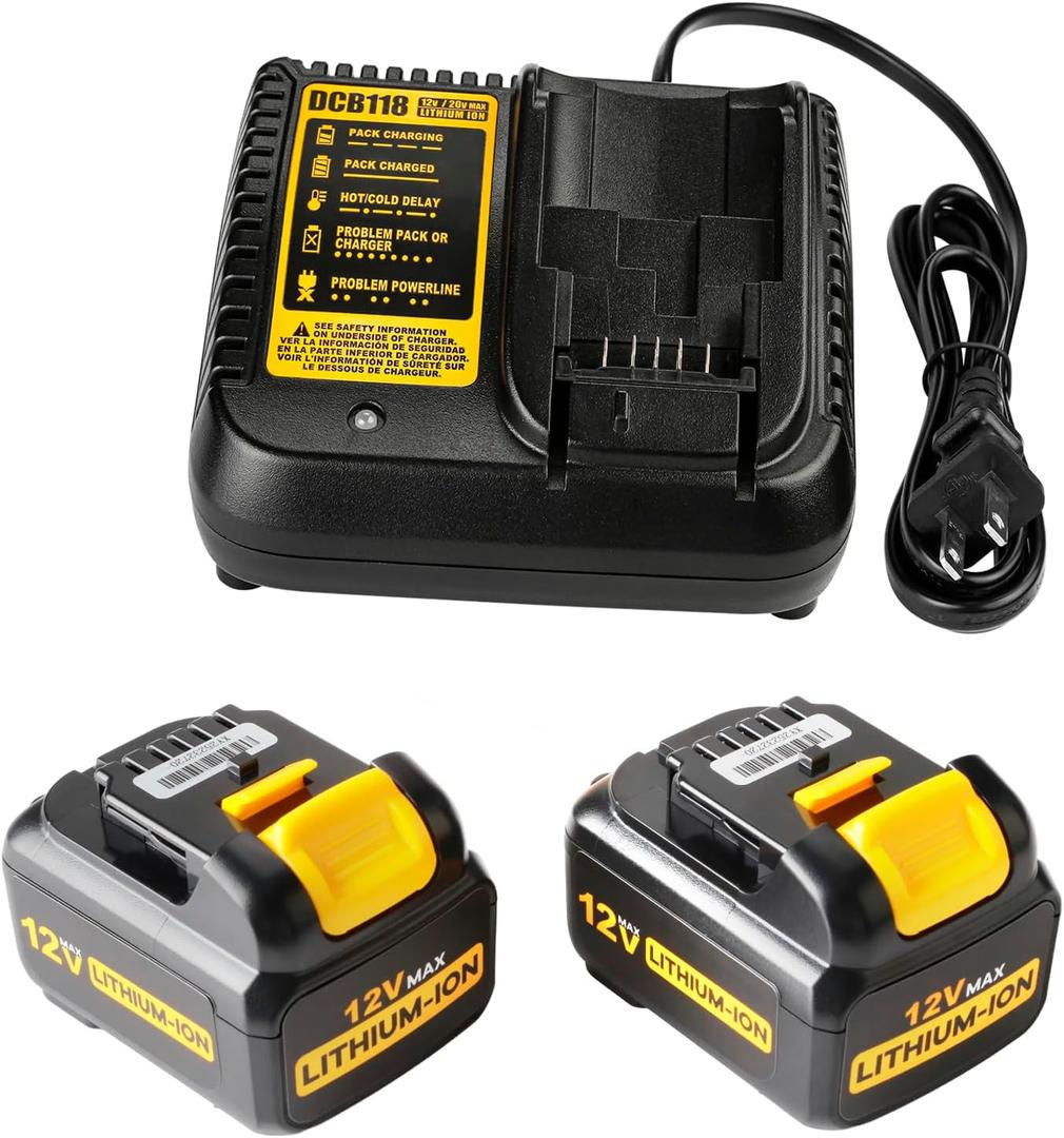 Powilling 6.0Ah 12V Battery Replacement for Dewalt 12V Battery and Charger Kit Compatible with Dewalt 12 Volt Max DCB120 DCB122 DCB124 DCB125 DCB126 DCB127 (Not for 20V)