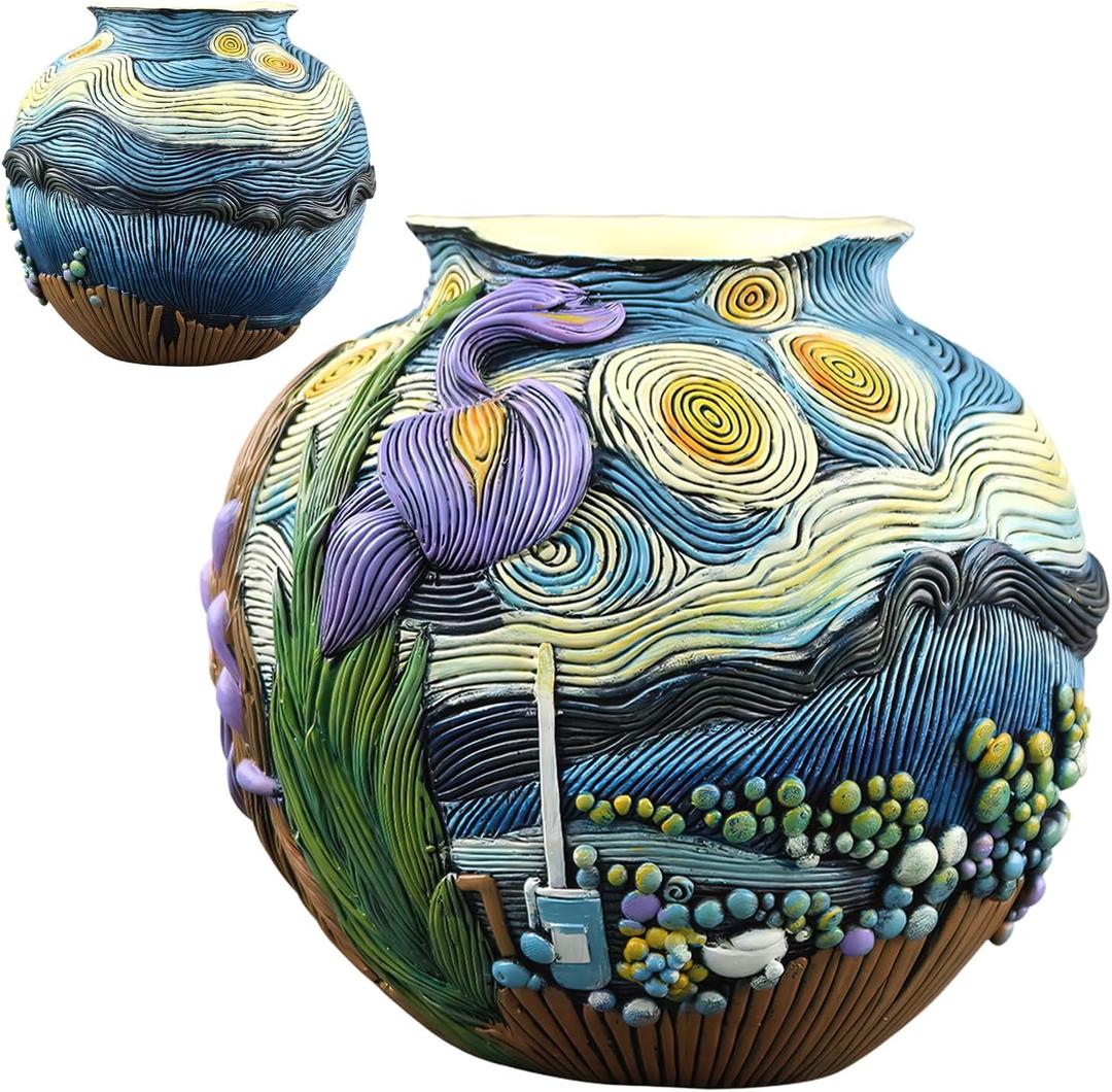 Starry Night Flower Pot Acolorful Art Resin Vase Unique Indoor and Outdoor Potted Plant Container for Home Balcony Decoration (1PCS)