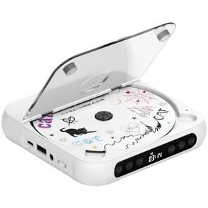 ENVYCLOUD CD Player Portable with Dual Stereo Speakers, Rechargeable Portable CD Player with Bluetooth for Home with Headphones, Support CD/AUX/USB, White : Electronics