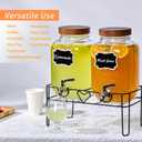 2 Pack1Gallon Glass Drink Dispenser with Stand&Bamboo Lids&Fruit Infuser,304 Stainless Steel Leak-Proof Spigot,Beverage Dispenser for Parties,Water Sangria Juice Sun Tea Lemonade(Brown)