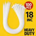 NXVX 18 Inch Heavy Duty Nylon Zip Ties 100PCS White Cable Ties for Home, Garden, Industrial & Automotive Use