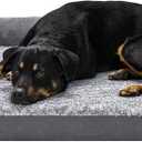 Furhaven Orthopedic Dog Bed for Large Dogs w/ Removable Bolsters & Washable Cover, For Dogs Up to 95 lbs - Two-Tone Plush Faux Fur & Suede L Shaped Chaise - Stone Gray, Jumbo/XL