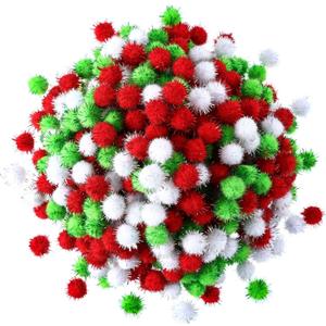 Hestya 500 Pieces 0.5 Inch Sparkly Christmas Pompoms Dazzling Fluffy Pom Poms Balls Small Glitter Felt Pompoms for Craft DIY Home Decorations Hobby Supplies(White, Light Green, Red)