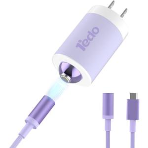 Magnetic for iPhone Charger, 1edo GaN 30W Fast USB C Charger Block, PD 3.0 QC 4.0 Foldable with 6FT Cable Magnetic Fast Charger for iPhone 17/16 and More Series, Samsung Galaxy, iPad(Purple)