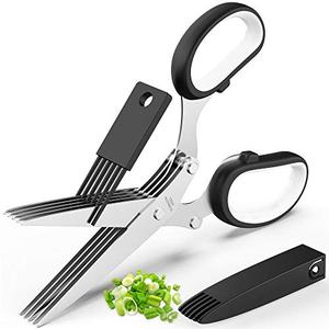 Fun Unique Kitchen Gadgets: Herb Scissors Set - Updated 2025 Cool Kitchen Tools for Cutting Fresh Garden Herbs - Sharp 5-Blade Shears with Cover, Anti-Rust Stainless Steel, Dishwasher Safe (Black)