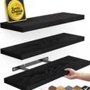 BAYKA Floating Shelves for Wall, Wall Mounted Rustic Wood Shelves for Bathroom, Bedroom, Living Room, Kitchen, Hanging Shelf for Books/Storage/Room Decor with 22lbs Capacity (Black, Set of 3, 15.7in)