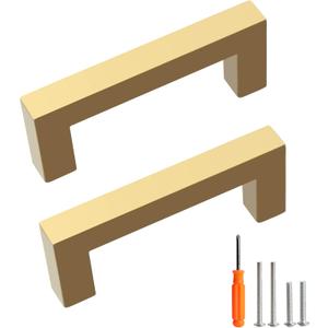 Cabinet Pulls Gold Cabinet Handles Square Drawer Pulls, 10 Pack 3 Inch Stainless Steel Kitchen Door Cupboard Cabinet Handles, Drawer Hardware Handles, 76mm Hole Centers