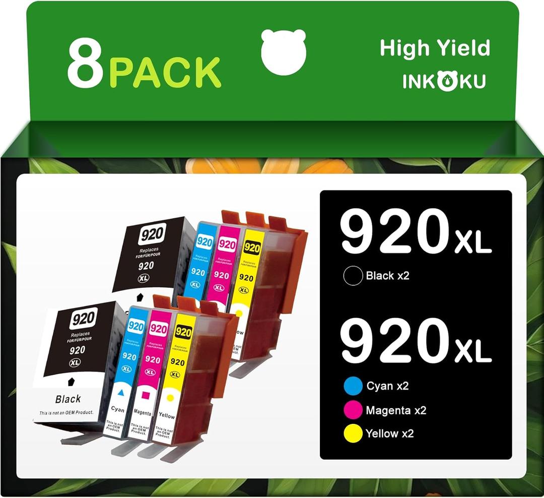 920XL Ink Cartridges Combo Pack Compatible for HP 920 920XL Ink Work with HP OfficeJet 6000 6500 6500A 7000 7500 7500A Printers (2 Black, 2 Cyan, 2 Magenta, 2 Yellow, 8 Pack)