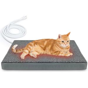 Heated Pet Beds for Indoor/Outdoor Cat & Dog Orthopedic Foam Warming Cat Beds Auto Temperature Control, Washable Cover with Waterproof Liner Thermo Kitty Electric Heating Bed (20"L x 16"W x 2"Th, grey)