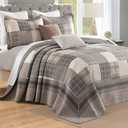 DDUOXIN Queen Bedspread 102" W x120 L - 100% Cotton Lightweight Oversized Quilt with 2 Pillow Shams, Farmhouse Plaid Reversible Bedspreads Coverlet Set, Brown/Beige/Dark Gray/Light Gray